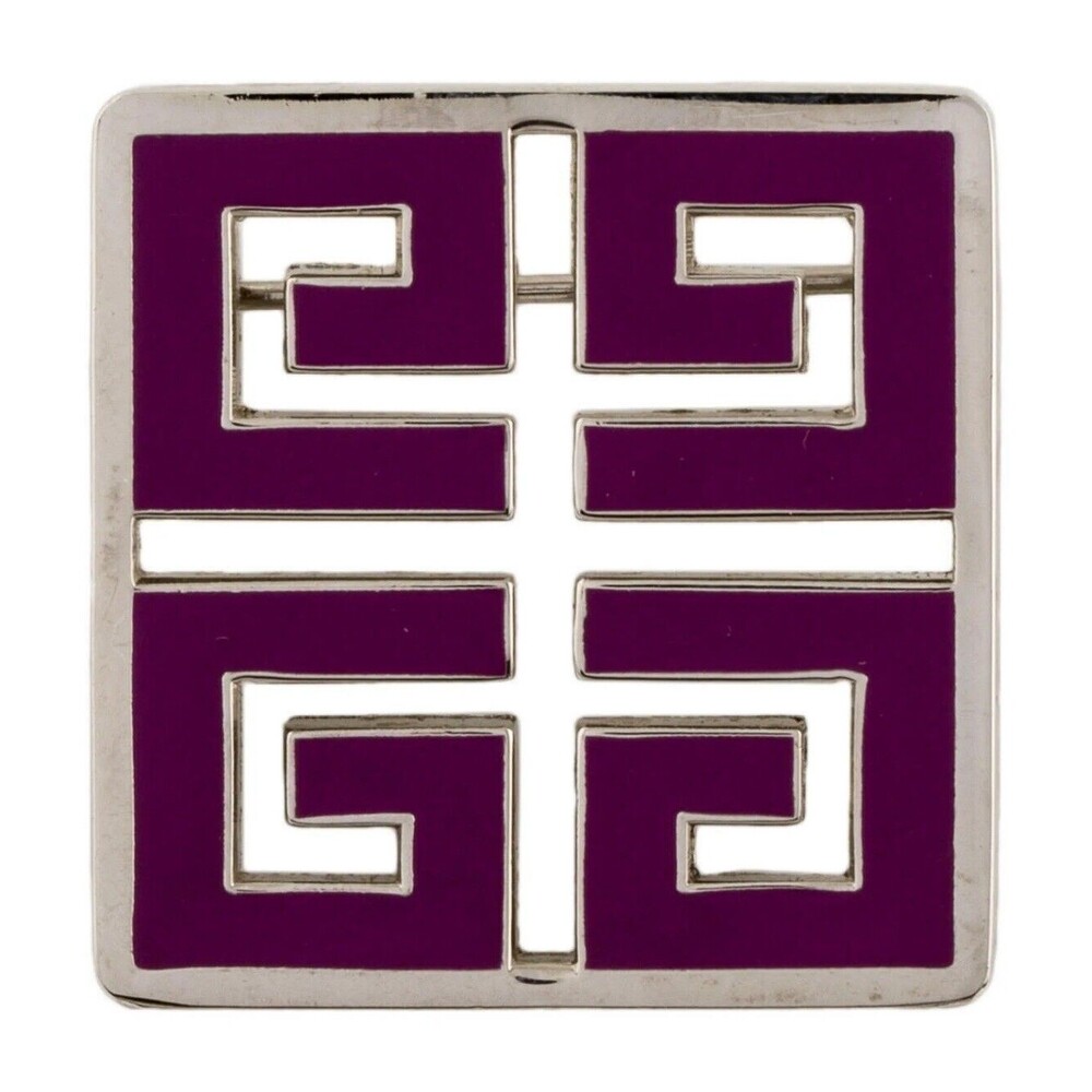 Vintage Givenchy Parfums Silvertone Purple Enamel Logo Pin Brooch New